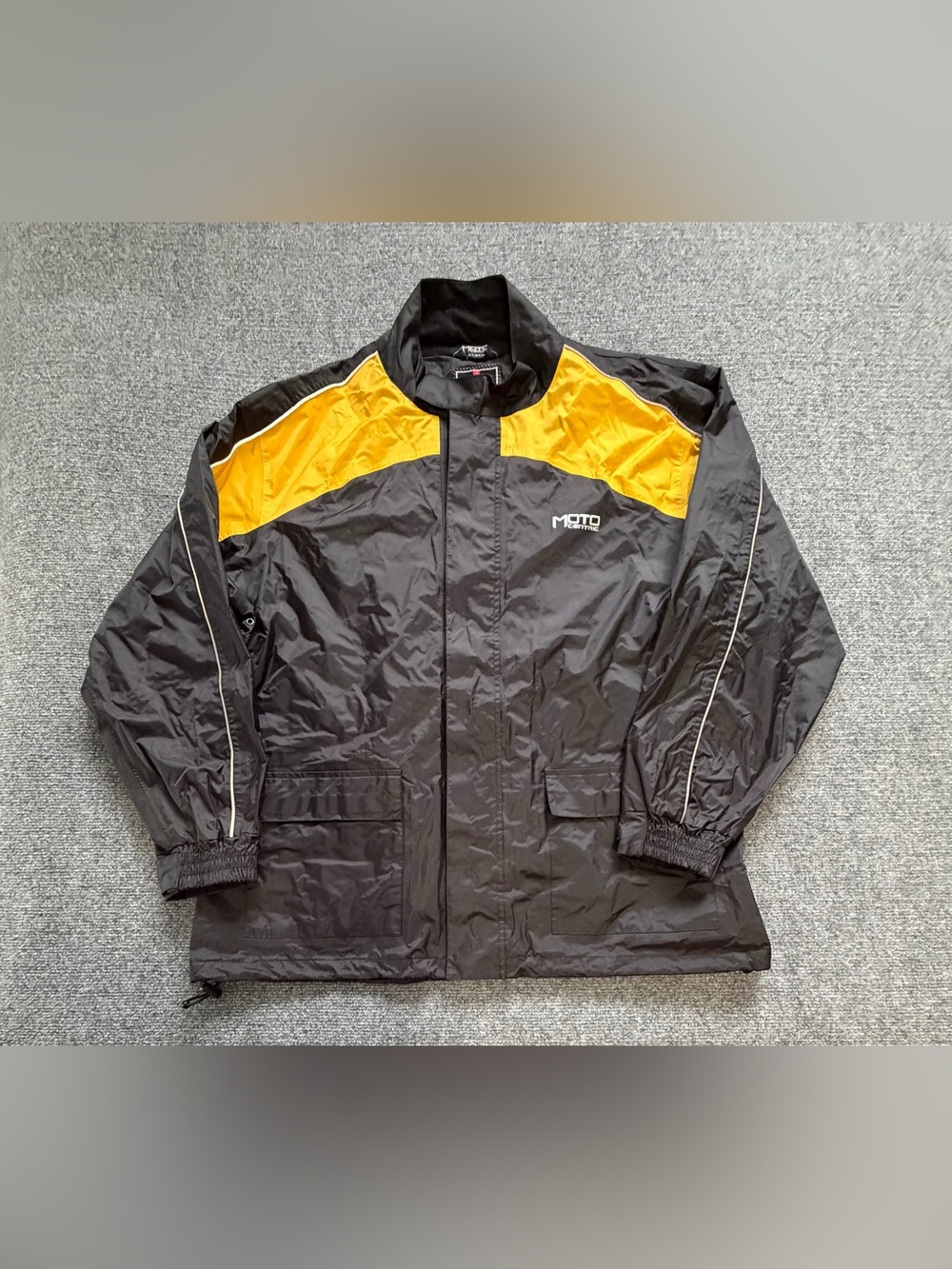 Moto Centric Motorcycle Riding Jacket Mens L Black Yellow Reflective Full Zip